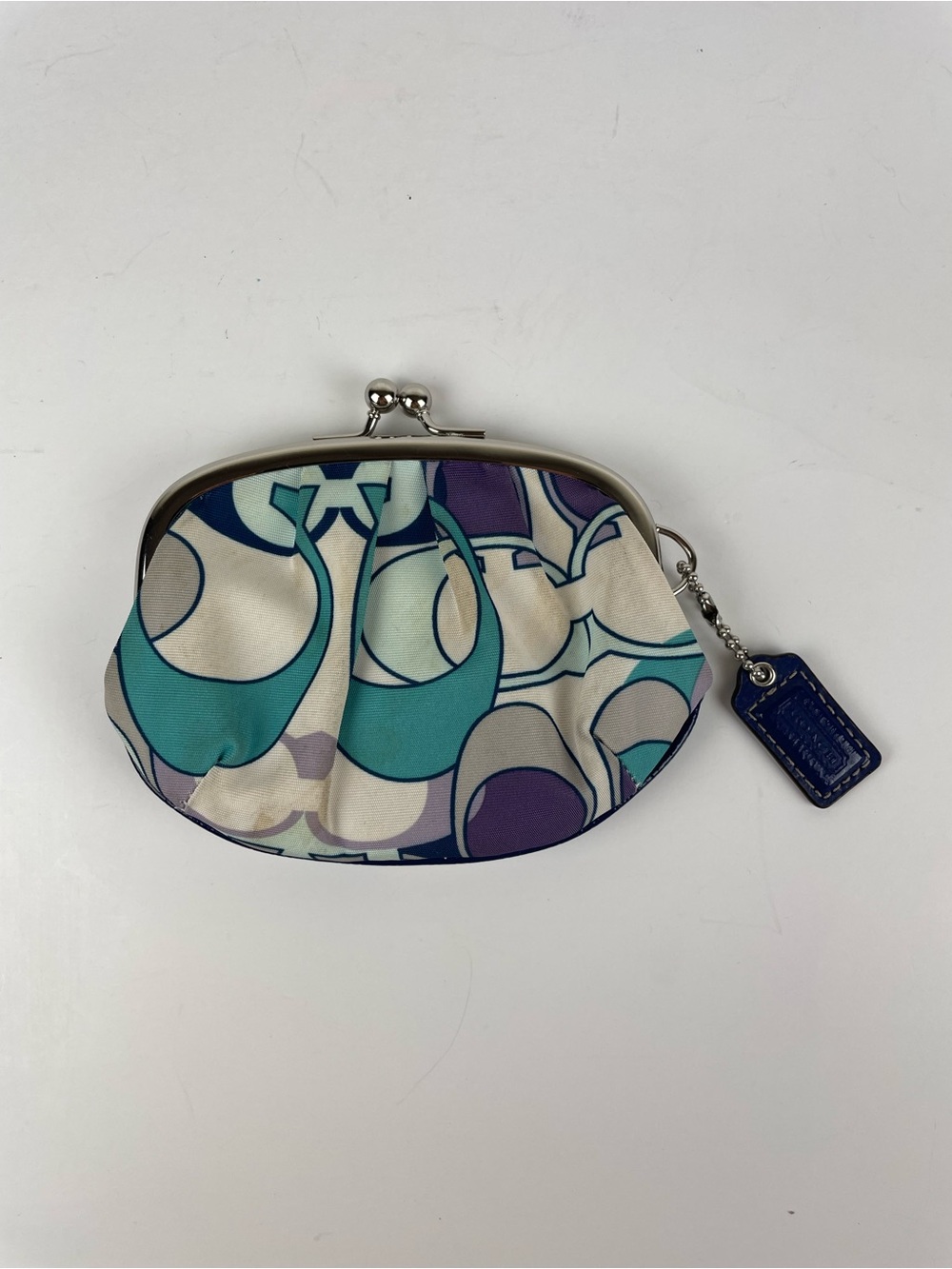 Rare Vintage Coach Kyra Daisy Scarf Kisslock Coin Purse Clasp Pouch Y2K Purple